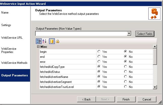 Output Parameters This page will display any Output parameters that will be returned as a result of calling the web service.