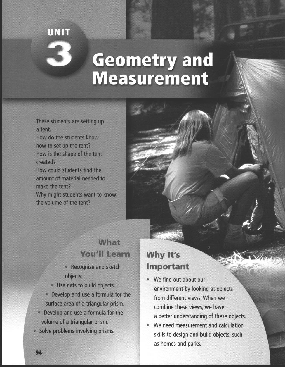 Geometry and Measurement II if m m m M 1m wmm i f i L mfssiigs vii-.-- -H am ea^ 94 What II Learn Recognize and sketch " objtecfe. Us*, nets to build objects.
