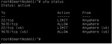 ufw allow ssh/tcp ufw limit ssh/tcp ufw allow 9678/tcp ufw logging on ufw enable 11.
