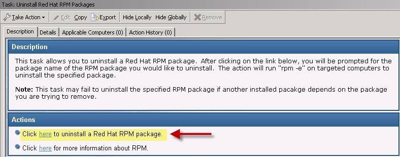 You see the Uninstall Red Hat RPM Packages patch in the List Panel on the right.
