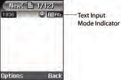 When you are in a field that allows characters to be entered, you will notice the text input mode indicator on the display. 1. To change the text input mode, press the key. 2.
