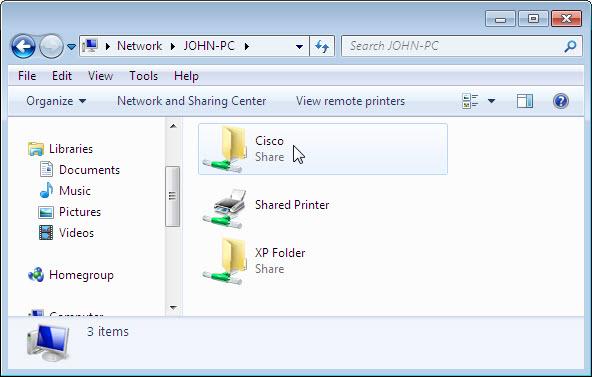 Click the icon with the network name to which your are connected. d. Double-click computer 1.Can you see the shared folder Cisco?