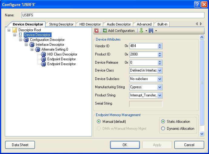 Component Configuration To configure a full speed USB component, right click on the component and select configure (or double click on the component).