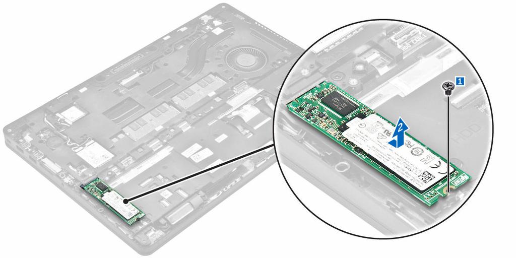 Installing the optional PCIe SSD 1. Insert the SSD clip into the slot on the computer. 2. Tighten the screw to secure the SSD clip to the computer. 3.