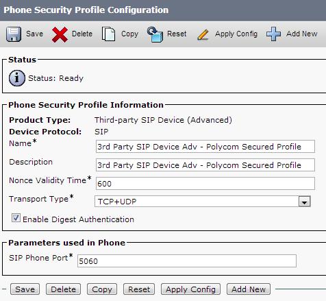 Direct Registration of Polycom RealPresence Systems with Cisco Unified CM 5 On the Phone Security Profile Information page, complete the following fields: a In the Name field, enter a profile name