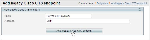Direct Secure Registration of Polycom RealPresence Systems with Cisco Unified CM b In the Address field, enter the Directory Number you created for the Primary codec of your Polycom ITP system.