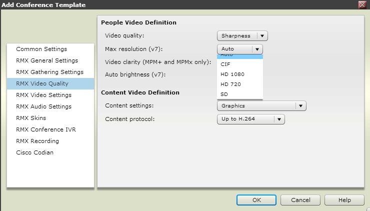 6 Select the RealPresence Collaboration Server Video Quality tab.