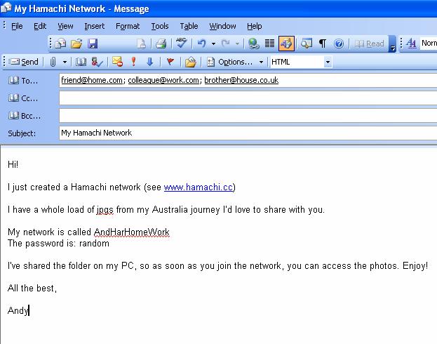 You can send out your network details to anyone you wish using your email client.
