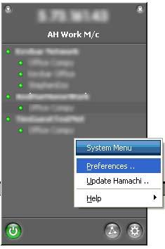 Preferences Hamachi User Guide The Hamachi preferences options are accessed by clicking on the gear button and selecting Preferences.