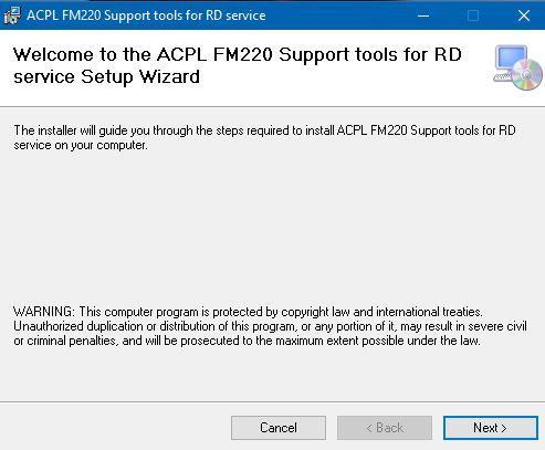 2. SETUP FM220 RD SERVICE SUPPORT TOOLS: Download Windows Support Tools from http://acpl.in.net/rds ervice.html?