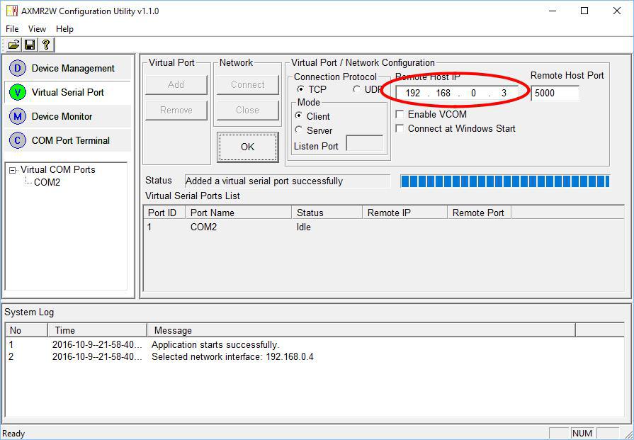 Click the Setting button and make sure the adapter s IP