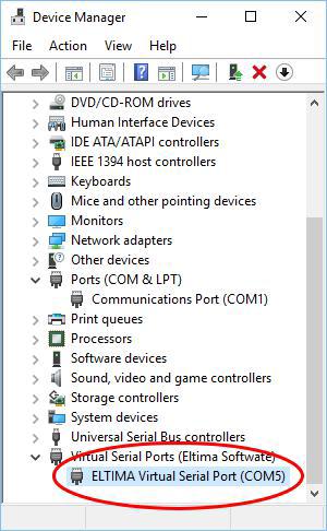 COM port 5 is now available in Device Manager, under Virtual Serial Ports in Windows 10.