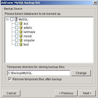 backup utility (mysqldump) d. Select the database(s) to be backup e.