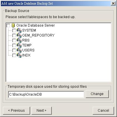 and SID d. Select the tablespace(s) you want to backup e.