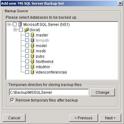 d. Select the database(s) you want to backup e.