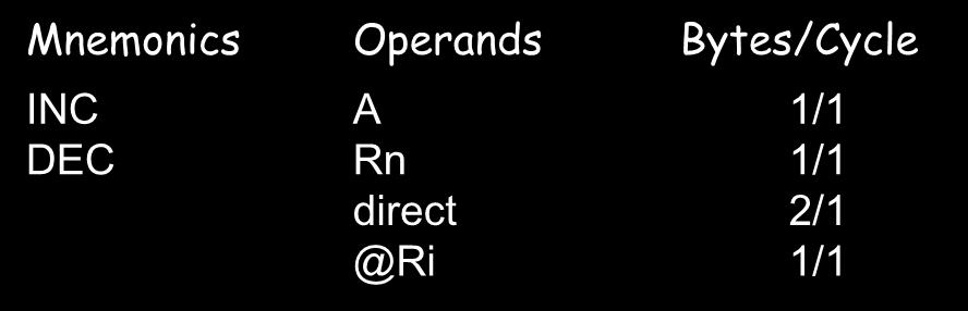 rithmetic Instructions DD, # data 8 2/1 DDC, Rn 1/1 SUBB, direct 2/1, @Ri 1/1 e.g.