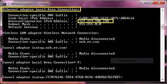 Figure 38 Using the Command Prompt to Determine Your PC s IP Address (4) The IP address of your computer can be found in the section labeled either