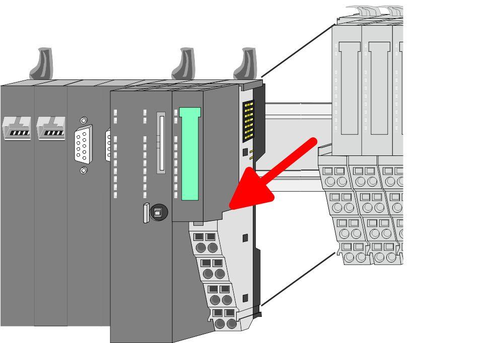 For demounting and exchange of a (head) module or a group of modules, due to mounting reasons you always have to remove the electronic module right beside. After mounting it may be plugged again.