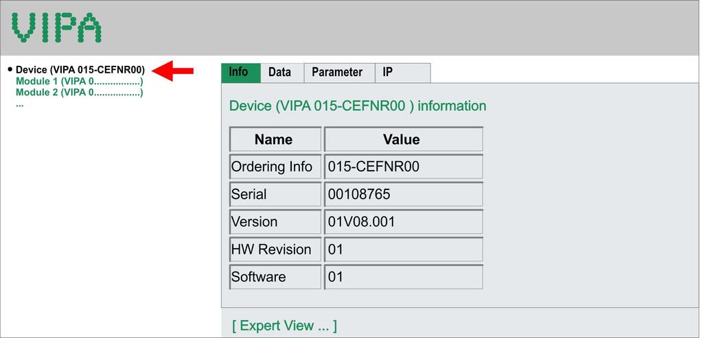Deployment CPU 015 VIPA System SLIO Accessing the web server > Web page with selected CPU 4.10.