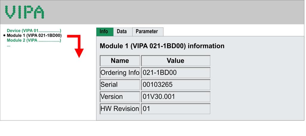 VIPA System SLIO Deployment CPU 015 Operating modes > Overview Data Currently nothing is displayed here. Parameter Currently nothing is displayed here.