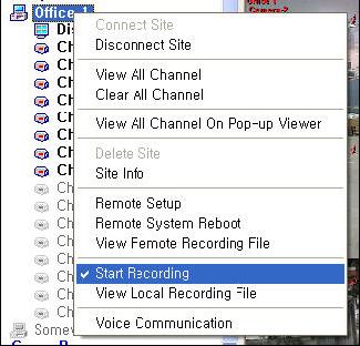 Recording Video from Remote DVRT s 1) Start Video Streaming Recording Select a remote site to