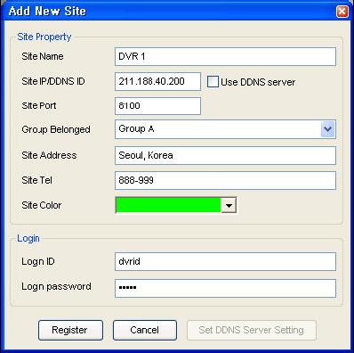 Adding / Deleting Remote DVRT s under Groups You can add remote DVRT s to any group using the Manage Group/Site Tab or right mouse-click on the specific group from the Site Tree Bar.
