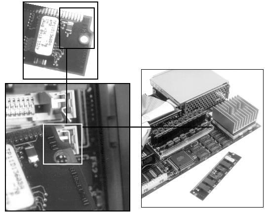 Cache Memory To replace memory modules 1. Make sure the SIMM's notch is aligned with its connector. 2. Insert the SIMM into its connector at a 45-degree angle. 3.