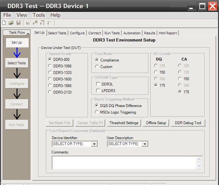03 Keysight U7231B, U7231C DDR3 and LPDDR3 Compliance Test Application - Data Sheet Easy Test Definition The test application enhances the usability of Keysight Infiniium oscilloscopes for testing