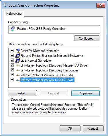 In the Local Area Connection Properties dialog