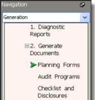 GENERATE PLANNING FORMS AND AUDIT PROGRAMS Generate Planning Forms and Audit Programs The final step in the risk assessment process is to generate the engagement's planning forms and audit programs.