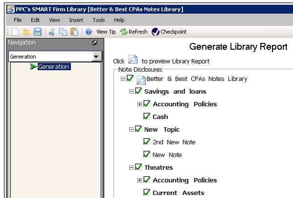 GENERATE A REPORT OF FIRM LIBRARY DISCLOSURE NOTES Generate a Report of Firm Library Disclosure Notes You can generate a report containing the disclosure notes for a specific Firm Library using the