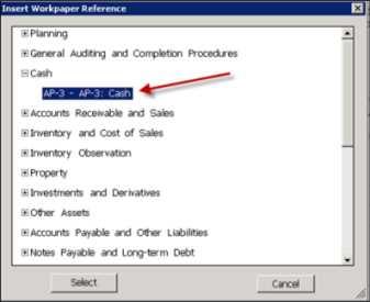 Insert Workpaper Reference To add a related workpaper, right-click an existing workpaper in the Workpaper Index column and