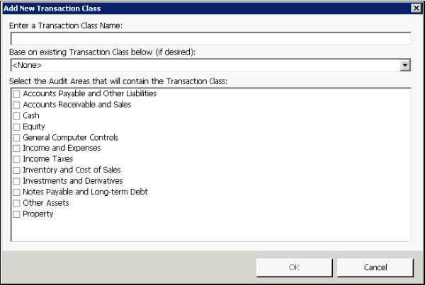 ADD NEW TRANSACTION CLASS Add New Transaction Class To use a transaction class that is not listed, click the Add Transaction Class button at the bottom of the Significant Transaction Classes