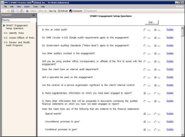 SMART ENGAGEMENT SETUP QUESTIONS SMART Engagement Setup Questions Answer SMART Engagement Setup Questions to automatically streamline and tailor your practice aids and audit programs based on your