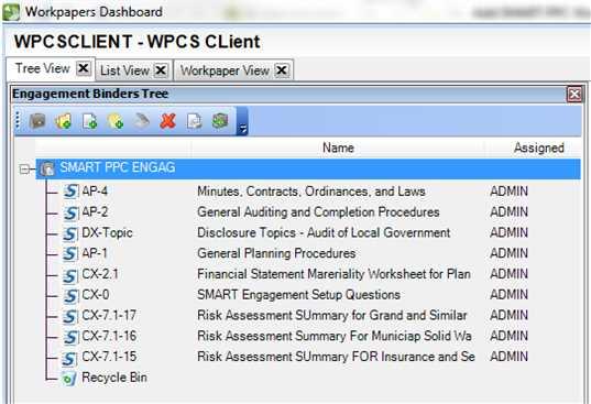 STEP 3 GENERATE AND FILE SMART WORKPAPERS IN THE ASSOCIATED WORKPAPERS 4. The generated SMART workpapers are shown in the Engagement Binders Tree window of Workpapers CS. 5.