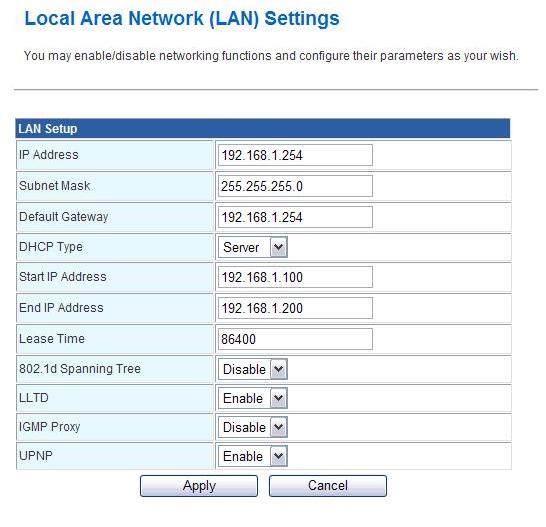 4.3.3.2 LAN Item MAC Address IP Address Subnet Mask Default Gateway DHCP Type Start IP Address End IP Address Lease Time 802.