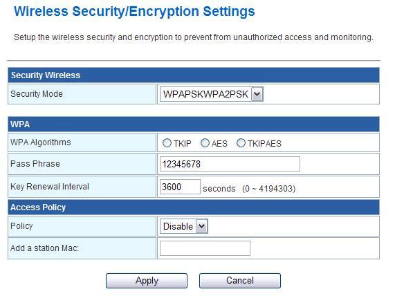 If you set Security Mode to WEPAUTO, please fill in the related configurations at below. Item Default Key WEP Keys (1~4) Specify a Key number for effective.