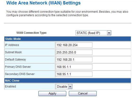 4.4.2 Example two fixed IP on the WAN Company ABC likes to establish a WLAN network to support mobile communication on all employees Notebook PCs.