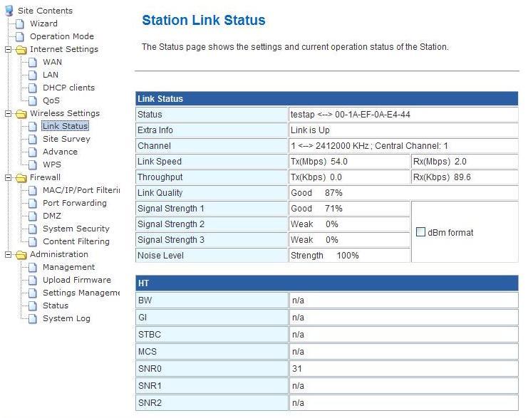 4. Station Link Status: After connection with AP, you