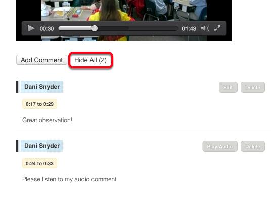 Step 4: Review Comments To review the comments on the video, click the Show All (#) button beneath the video. Once comments are visible, the button will read Hide All (#).