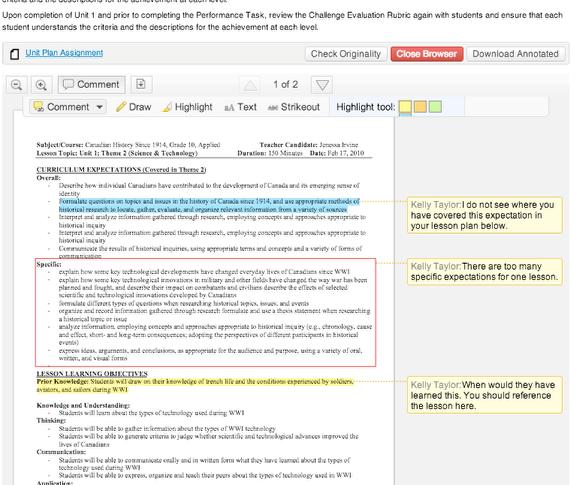 The in-line document annotation feature allows assessors to comment directly on a file