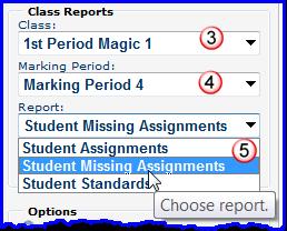 Missing Assignments by Class Upcoming Assignments from the Grade Summary page lists all past due assignments for any class.