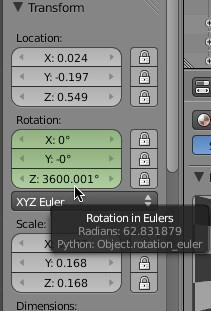 In the right 3D Editor Viewport properties panel set the Z rotation to 3600.