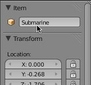 Name the object Submarine in the right 3D Editor viewport properties panel.