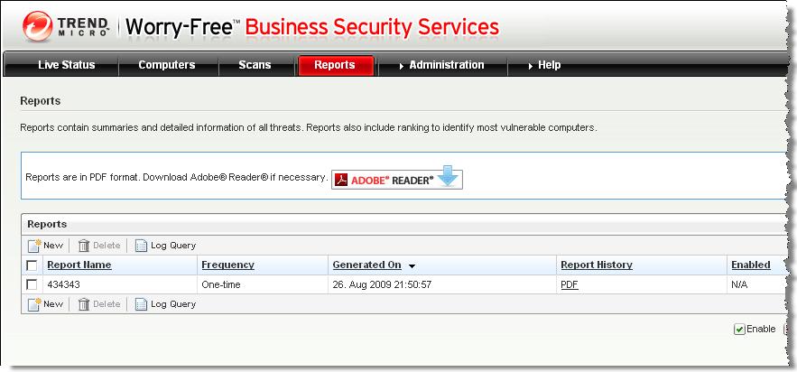 Using Logs and Reports Reports Worry-Free Business Security Services allows you to create and view reports that contain detailed information about detected threats.