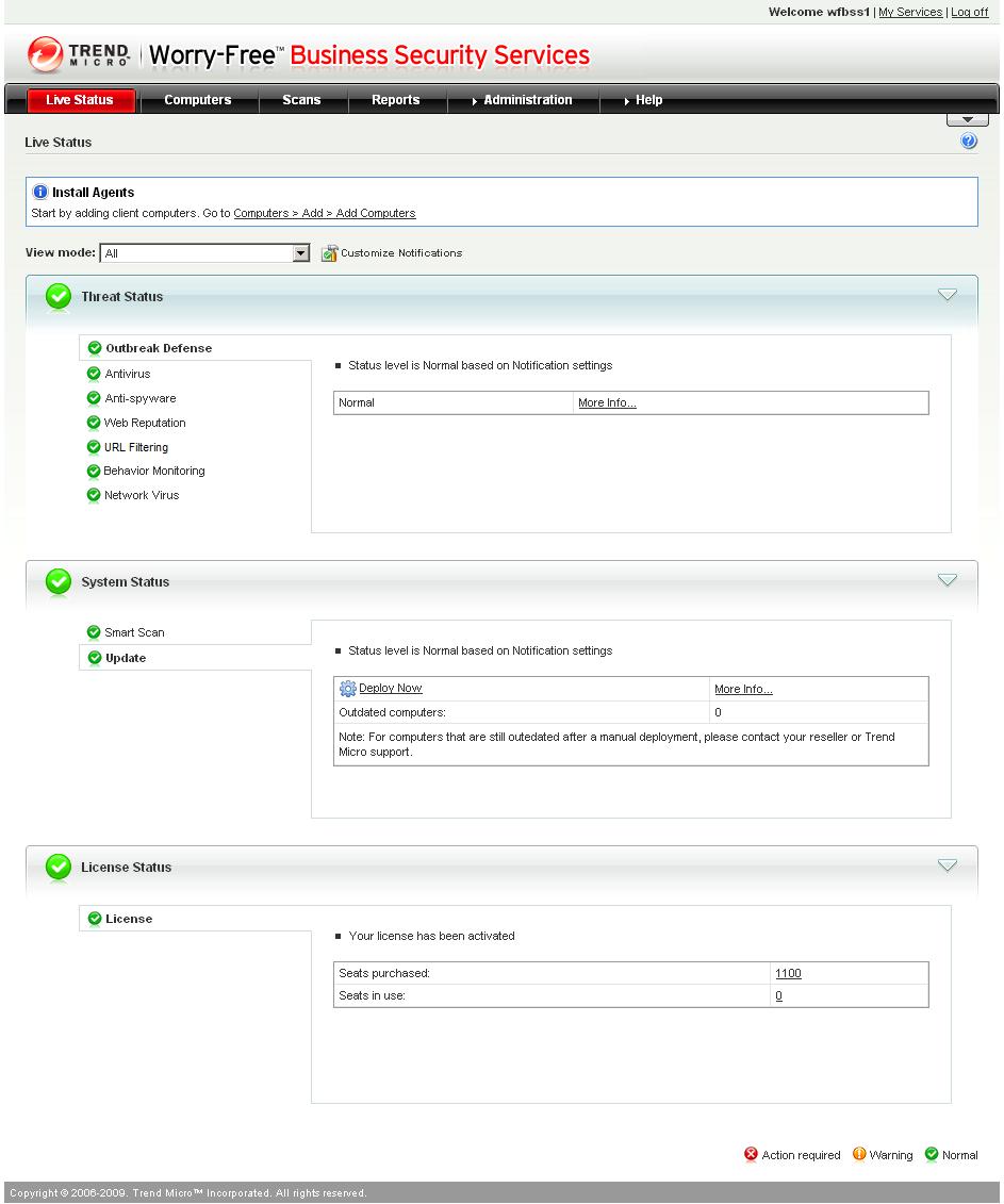 Web Console Live Status Use the Live Status screen to get an overall view of the threat security of your network.