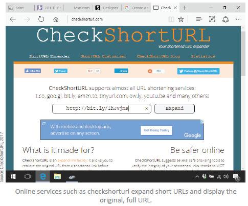 URLs Short URL services may lead consumers to believe that all short URLs will last forever Short URLs are sometimes used to disguise the real address of a Web site that