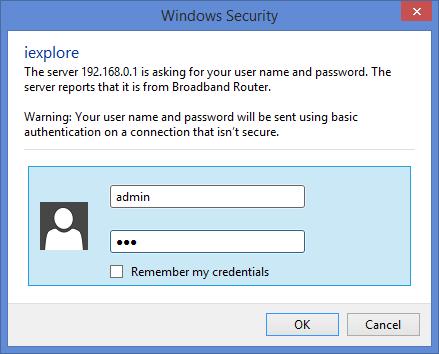 The default User name is admin, the default Password is sky.