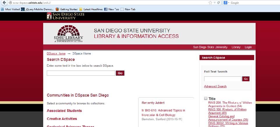 Information Access website showing links