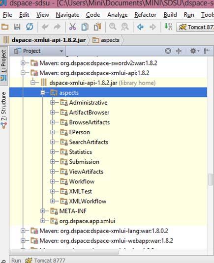 28 Figure 4.7. Screenshot from IntelliJ of aspects residing in dspace-xmlui-api library.